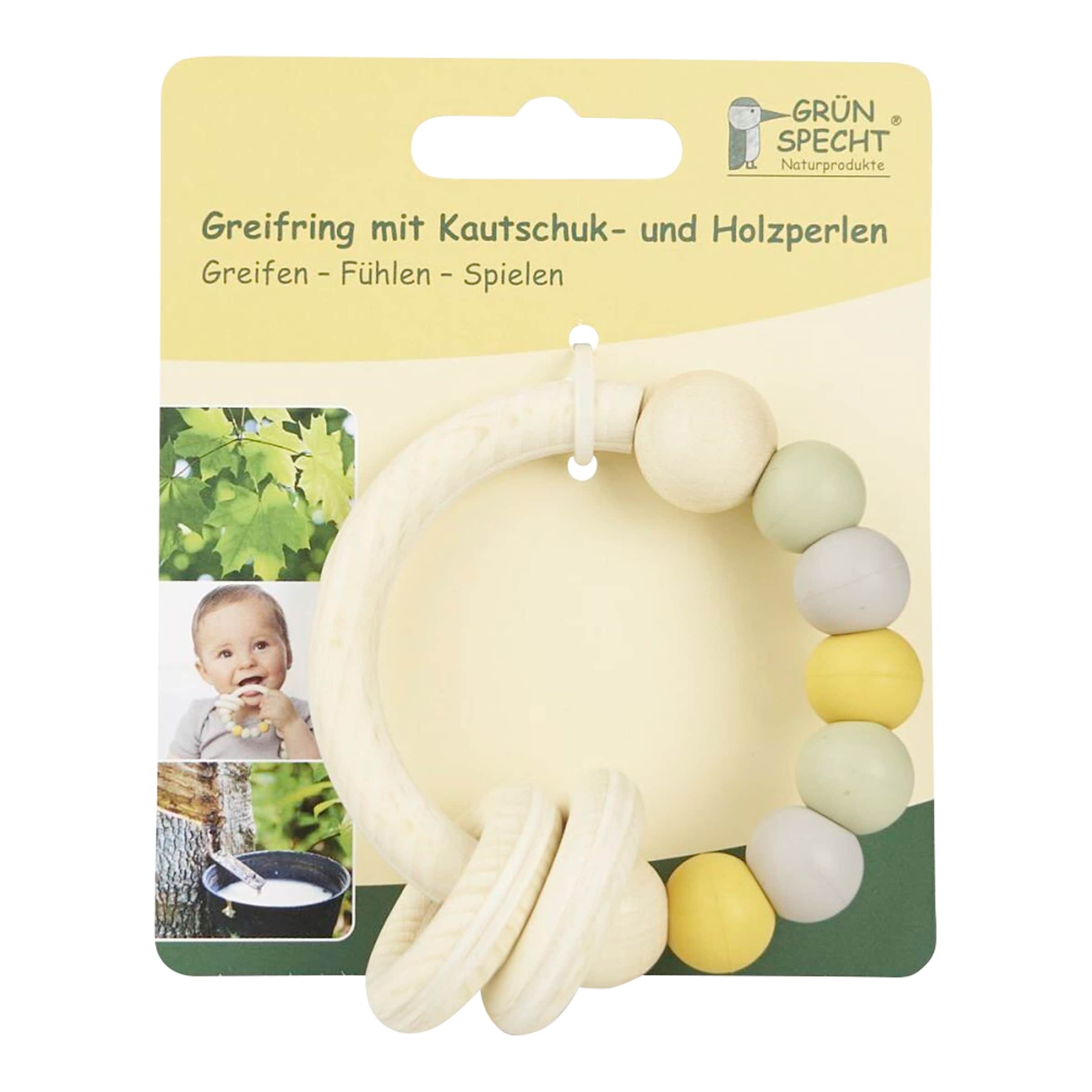 Grünspecht Greifring aus Holz mit Kautschuk