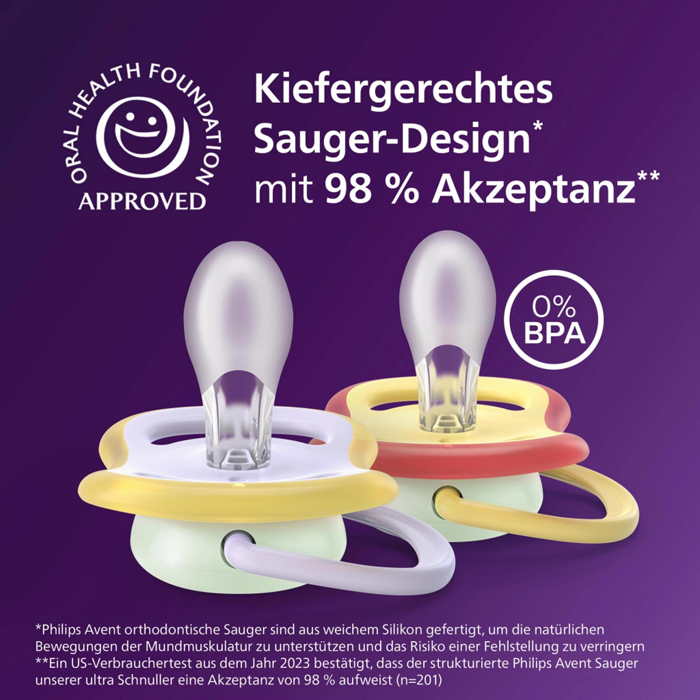 Philips Avent 2er-Pack Schnuller ultra air Nighttime, 0-6M