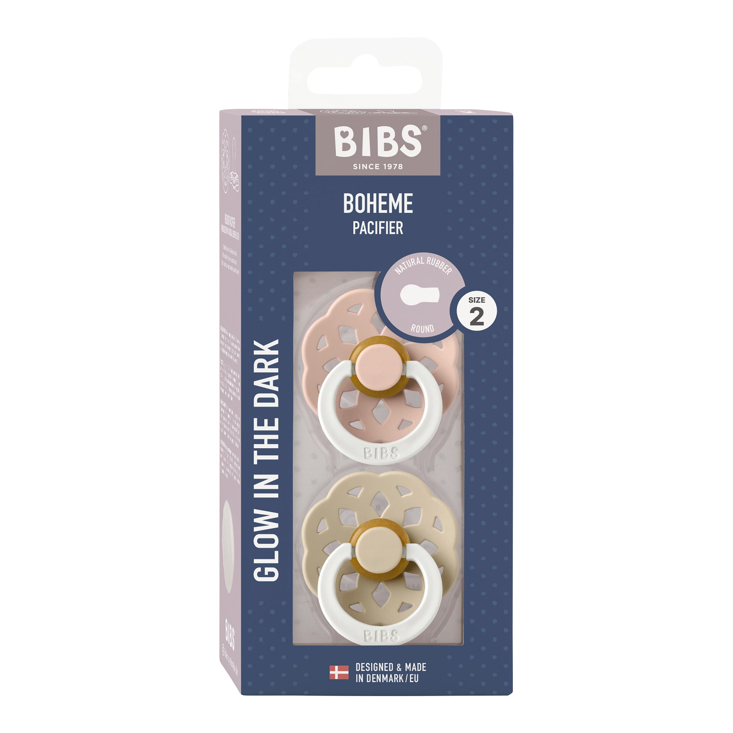 Bibs 2er-Pack Boheme GLOW Schnuller Latex, 6-18M