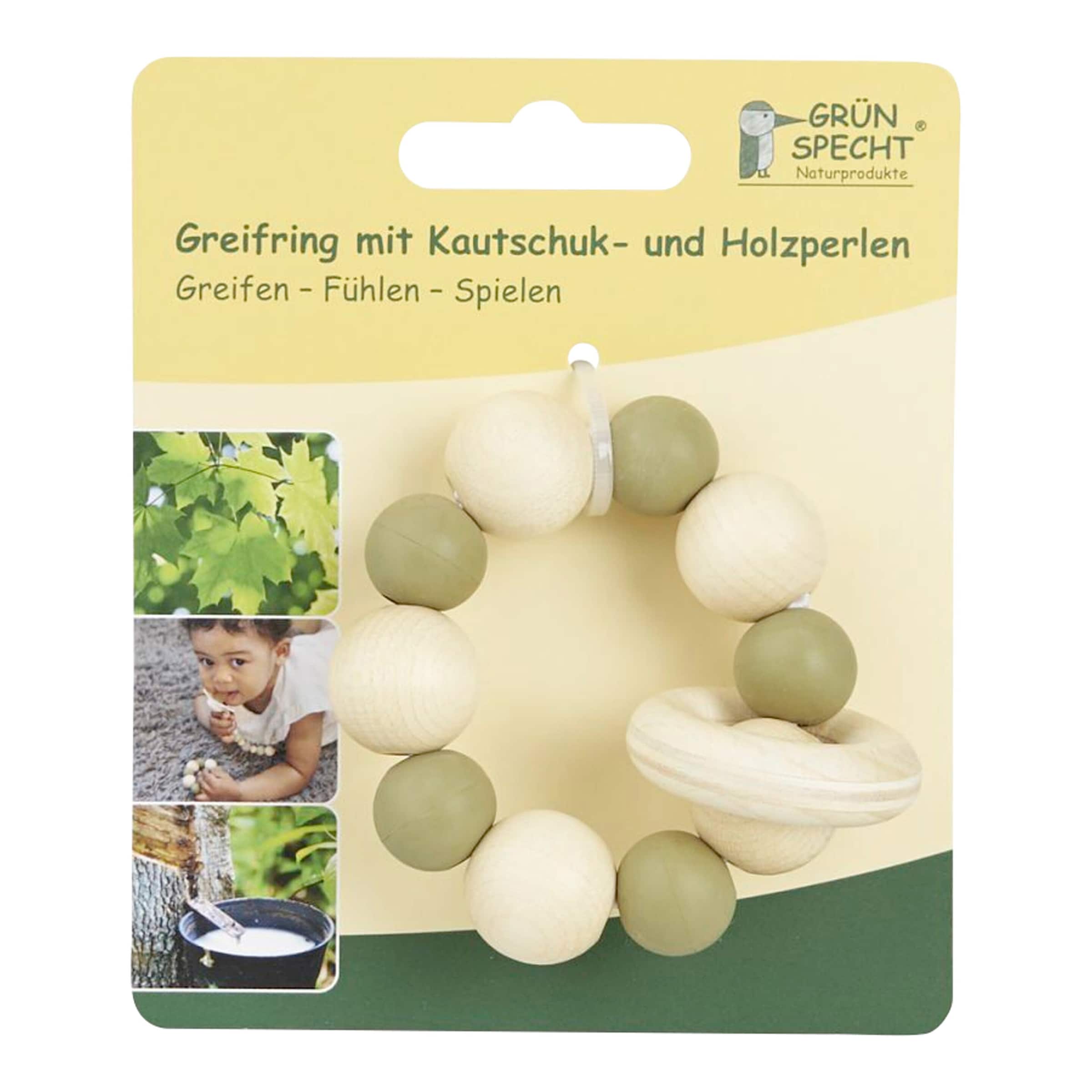 Grünspecht Greifring aus Holz mit Kautschuk