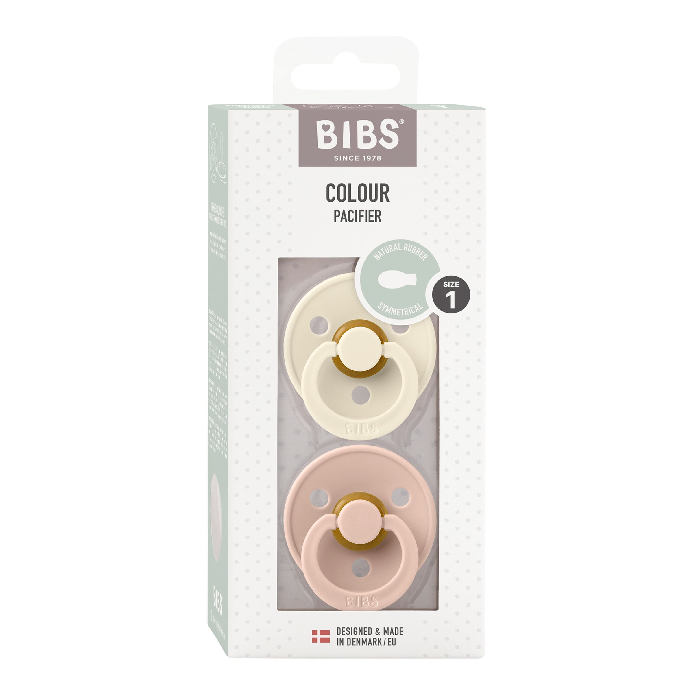Bibs 2er-Pack Colour Schnuller Latex, symetrisch, 0-6M